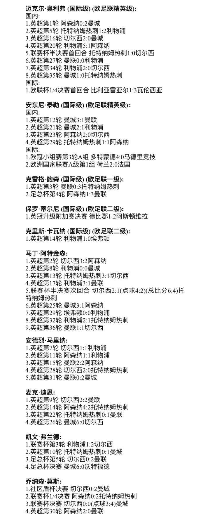 英超裁判_英超裁判执法数据统计_英超裁判员名单及表现分析