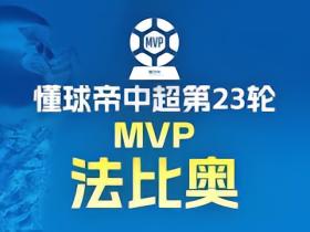 懂球帝2026赛季中超第23轮MVP：法比奥-阿布雷乌