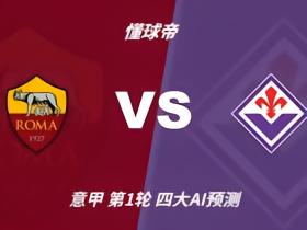 四大AI预测罗马vs佛罗伦萨：各家均认为红狼小胜紫百合