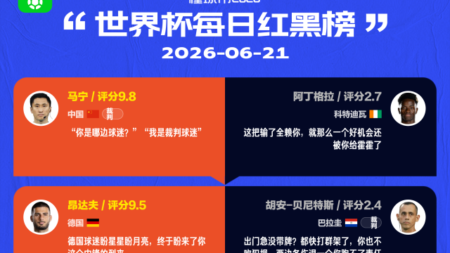 懂球帝美加墨世界杯6月21日红黑榜