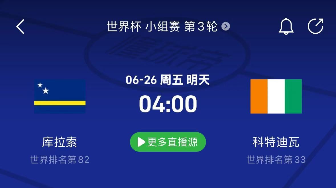 库拉索vs科特迪瓦前瞻：科特迪瓦仅需1分；库拉索出线渺茫