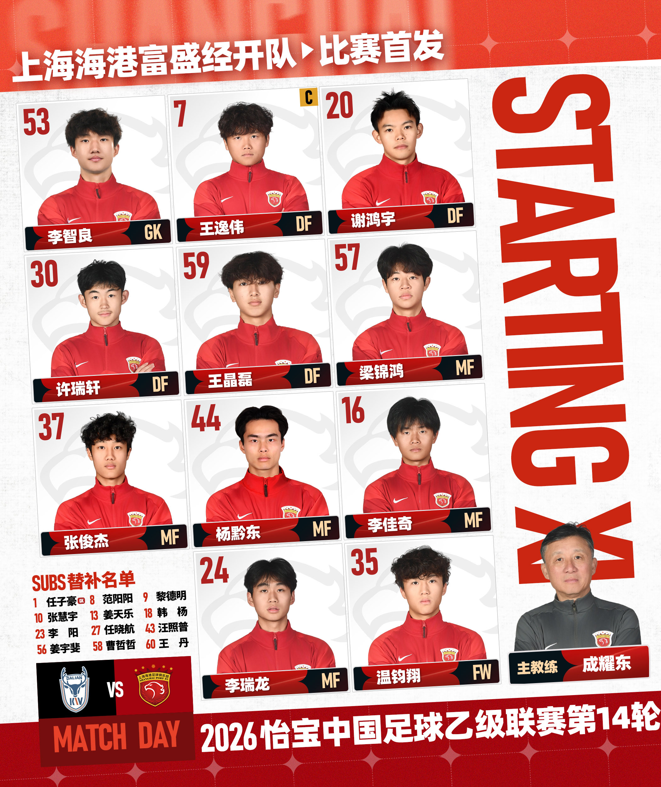 2026怡宝中乙联赛第14轮，大连可为队vs上海...
