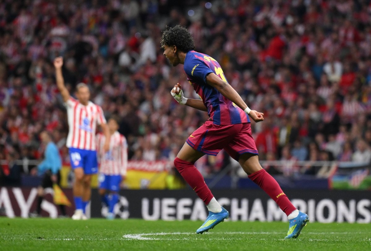 亚马尔开场3分52秒破门，为马竞欧冠主场第二快丢球