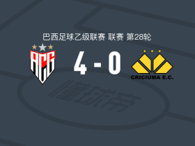 戈亚尼亚竞技4-0大胜克里丘马，古斯塔沃-洛佩斯帽子戏法，古斯塔沃-马亚建功