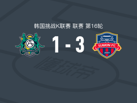水原FC3-1逆转安山绿人，河定佑破门，金正桓建功