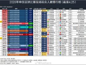 2026年中国足球比赛现场观众人数排行榜