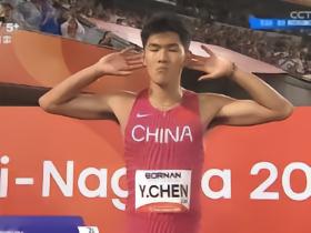 陈圆将以13秒15夺得亚运男子110米栏冠军，刘俊茜摔倒