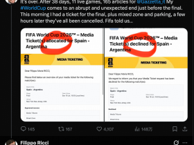 记者：原本已获得世界杯决赛门票，却在数小时后被FIFA取消