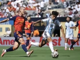 西班牙vs阿根廷90分钟数据：控球率66%-34%，阿根廷0射门1红牌