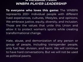 WNBPA声明：我们拥护多样性和包容性，拒绝被用作政治棋子